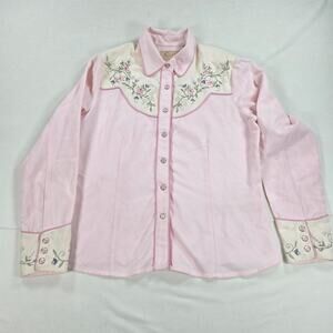 Scully Western Long Sleeve Pink Pearl Snap Floral Shirt‎ Women's Size Medium